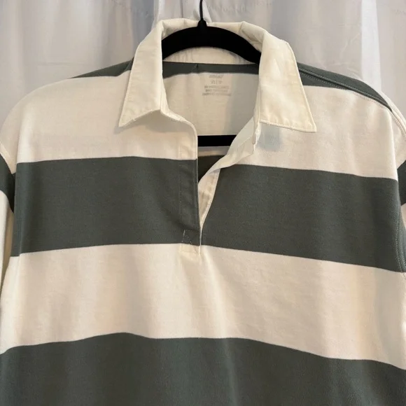 Aerie Striped Cropped Rugby Shirt Sporty Prep Oversized Womens XS Green White - Picture 5 of 13